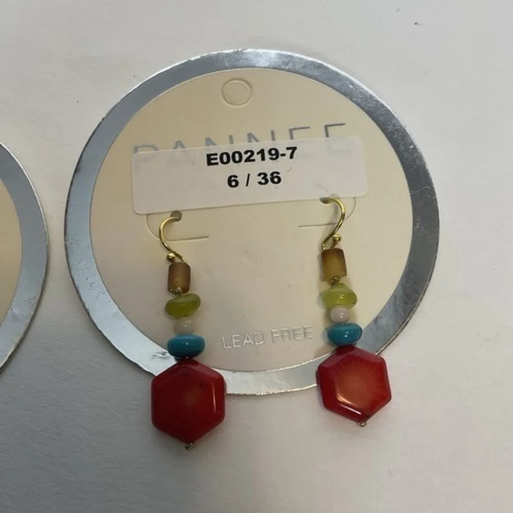 NWT Pannee Lot Of 2‎ Red/Blue Pierced Dangle Drop Bead/Beaded Costume Earrings